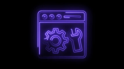 Website optimization neon glow animation indicating technical support and digital settings modification