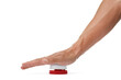 © New Africa - Man pressing button on white background, closeup