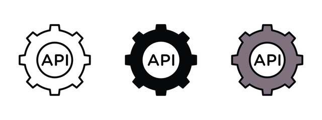 Set of pixel perfect colored API icon, 1 Silhouette, 1 Unexpanded, API icon representing software integration and connection between applications.