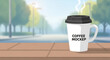 © Azam - Steaming Coffee Mug Mockup on a Tiled Table in a Blurred Outdoor Park Setting