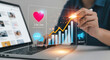 © Looma - A person interacting with social media, highlighting engagement metrics and performance analysis. A person appears to be using augmented reality to monitor his social media