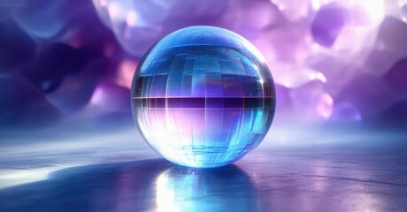 Wall Mural - crystal sphere reflects vibrant purple light. smooth surface, dark background creates dramatic effec