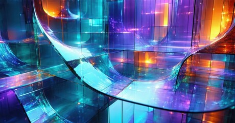 Wall Mural - abstract vibrant structure. complex curves, bright colors, reflections create futuristic impression.