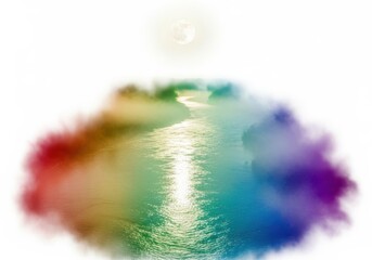 Wall Mural - Abstract rainbow cloud reflecting light with subtle full moon above