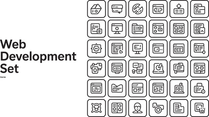 web development icon bundle set vector bold black line art for digital projects