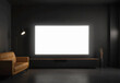 © Alexandr Bognat - Blank white tv display in dark room interior mockup, ai generated