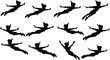 © Asad Creative - Flying silhouette vector illustration of fantasy character in motion, Peter Pan inspired figure artwork, magical fairy tale design concept