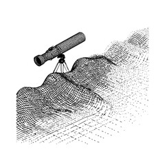 Telescope on a hill vector illustration astronomy equipment optical instrument viewing device landscape design