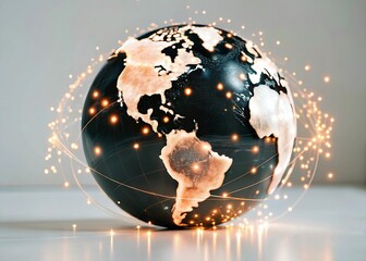 Wall Mural - Global network connections over the globe 3D rendering elements of this image furnished World map with red network connections. Global communication concept.