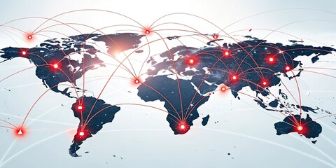 Wall Mural - Global network connections over the globe 3D rendering elements of this image furnished World map with red network connections. Global communication concept.