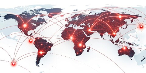 Wall Mural - Global network connections over the globe 3D rendering elements of this image furnished World map with red network connections. Global communication concept.