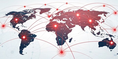 Wall Mural - Global network connections over the globe 3D rendering elements of this image furnished World map with red network connections. Global communication concept.