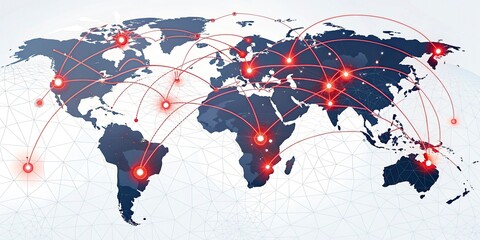 Wall Mural - Global network connections over the globe 3D rendering elements of this image furnished World map with red network connections. Global communication concept.