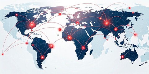 Wall Mural - Global network connections over the globe 3D rendering elements of this image furnished World map with red network connections. Global communication concept.
