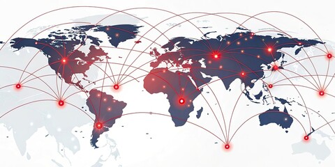 Wall Mural - Global network connections over the globe 3D rendering elements of this image furnished World map with red network connections. Global communication concept.