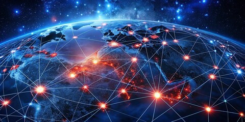 Wall Mural - Global network connections over the globe 3D rendering elements of this image furnished World map with red network connections. Global communication concept.