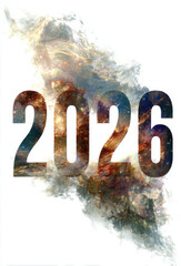Wall Mural - Abstract cosmic illustration featuring the year 2026, surrounded by vibrant colors and swirling patterns, symbolizing the future and endless possibilities in a celestial context