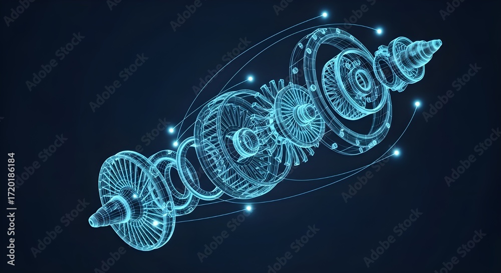Exploded Animation Jet Engine Airplane engine Exploded View of Futuristic Jet Engine Turbine ...