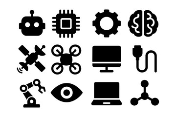 Wall Mural - Technology icons set featuring robotics, ai, and digital devices