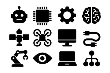 Wall Mural - Bold silhouette icons of technology and innovation