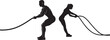 © UniqueStore - Silhouette of a man and woman performing battle rope exercises fitness workout