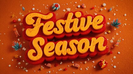 Wall Mural - joyful festive season text on festive orange and red holiday background