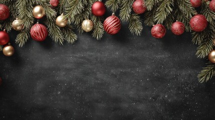 Wall Mural - christmas ornaments blank chalkboard frame festive decor