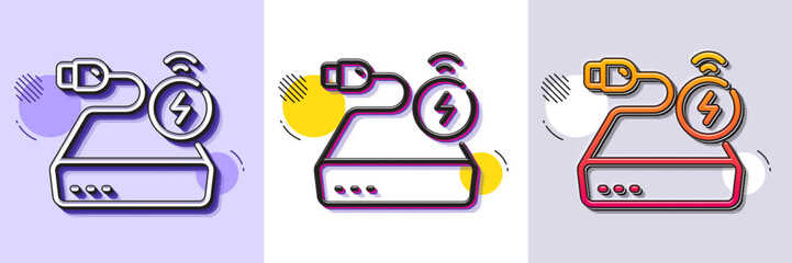 Wall Mural - Power bank line icon. Halftone dotted pattern. Gradient icon with grain shadow. Mobile accessories sign. Charge battery symbol. Line power bank icon. Various designs. Vector