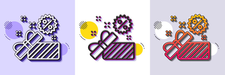 Wall Mural - Sale gift box line icon. Halftone dotted pattern. Gradient icon with grain shadow. Shopping discounts sign. Clearance symbol. Line sale icon. Various designs. Vector