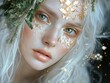 © faiz - A stunning, ethereal young woman with fair skin and long, flowing platinum blonde hair. Her eyebrows and eyelashes are pure white, giving her an otherworldly and mystical appearanc