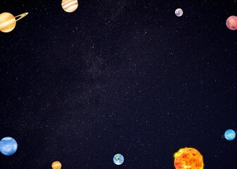 Canvas Print - Galaxy planets frame background, cute space illustration