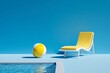 © Md Shofi - a minimalist background for advertising, featuring an isolated yellow sun lounger with a brain lying on it and blue water in the foreground