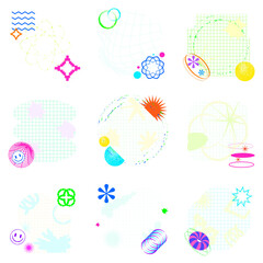 Wall Mural - Retro futurism png badge, 90s nostalgia set on transparent background
