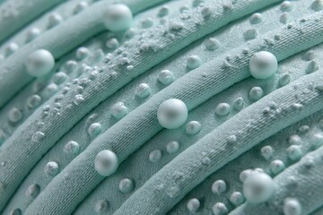 Wall Mural - Soft textured aquamarine fabric with elegant white spheres and small droplets.