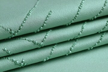 Wall Mural - A soft mint green fabric with delicate beaded embroidery detail on folded layers.