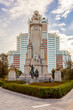 Don Quixote and Sancho Panza monument on Spain square in Madrid, Spain