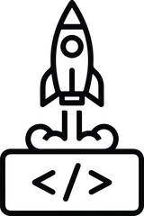 Silhouette rocket launching from code development platform vector illustration