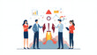 © Pitchlab - Vector art of diverse team with rocket launch, symbolizing business growth and innovation