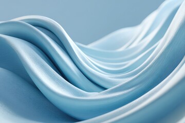 Wall Mural - An abstract wave of light blue cloth with smooth textures, capturing dynamic curves and delicate shadows, showcasing a calm and serene artistic expression.
