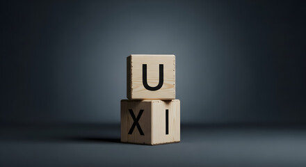 UX design or UI design. Turned cube and changed words UX user experience to UI user interface. Beautiful grey background. Business and UI or UX user experience or user interface concept. Copy space.