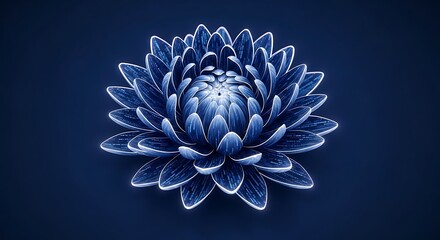 Stunning blue flower blooms with digital code petals against elegant dark background, perfect for technology, innovation, or modern design projects