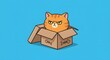 © DrawingKids - Grumpy Cartoon Cat Sitting in Cardboard Box with Fishbone Design