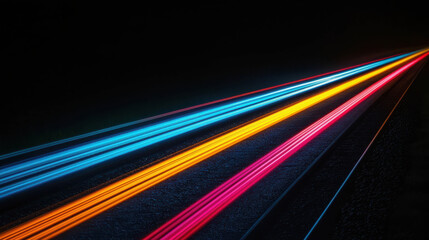 Wall Mural - Vibrant Light Trails Across Dark Surface Creating Dynamic Pattern of Color and Motion in Abstract Photography with long Exposure Technique