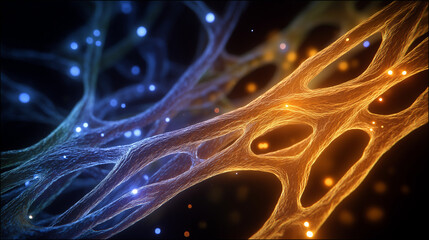 Wall Mural - Network Abstraction: A captivating digital rendering showcasing a network of interconnected, luminous structures, exuding a sense of complex information.