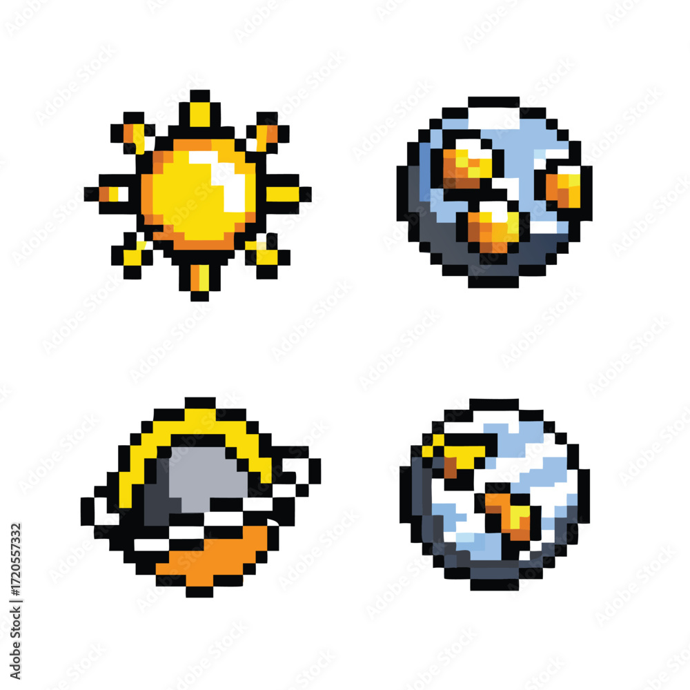 Planets 8-Bit Pixel Art Icon Set. 4 Retro Solar System Sprites for ...