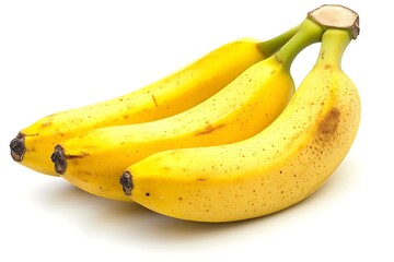 Wall Mural - Three ripe yellow bananas bunch with brown spots isolated on a white background