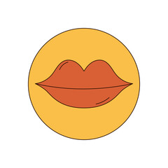 Wall Mural - Groovy retro lips blend pop and cartoon icon style with bold orange color and funky 70s mood. Y2K graphic adds a playful groovy element, great for trendy vintage sticker or modern patch use.