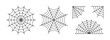 © vika_k - Black line spider web set. Simplified cobweb corner collection. Halloween frame and borders elements for banner, poster, decoration. Linear spooky tangled net bundle. Vector Haloween pack