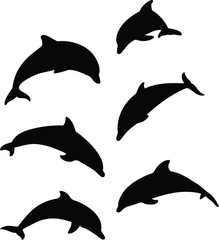  black silhouette dolphins,jumping dolphins,dolphin silhouettes,ocean creatures,wildlife silhouettes,marine life illustrations,underwater animals,animal shadows,aquatic life shapes
