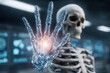 © Petr - Glowing nanotechnology hologram of human skeleton in sterile laboratory setting